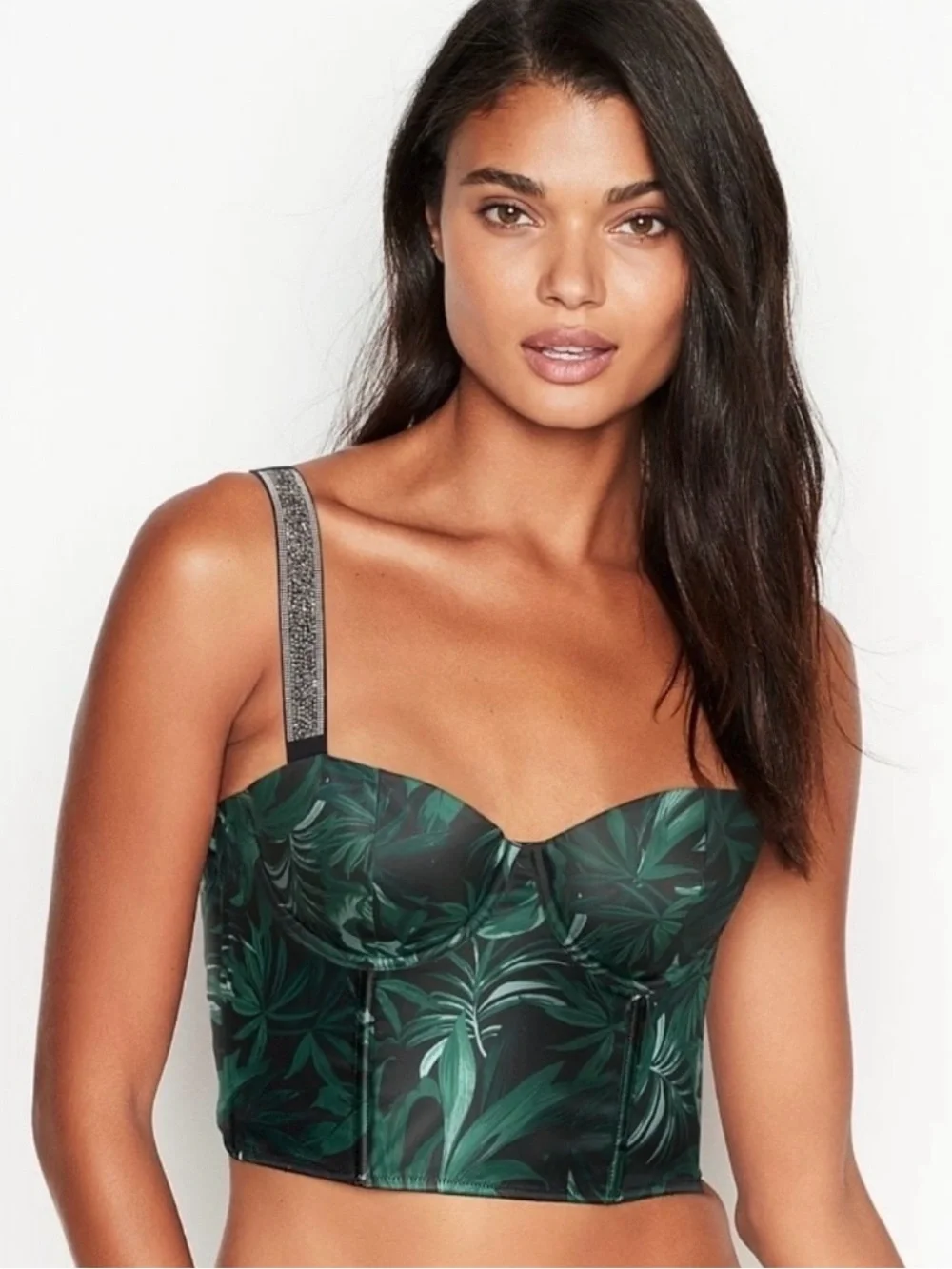 Victoria's Secret Black & Green Tropical Longline Bralette - Picture 3 of 3